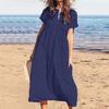 Women's Cotton Linen Maxi Dress Casual Short Sleeve V-Neck Sundress Loose Beach