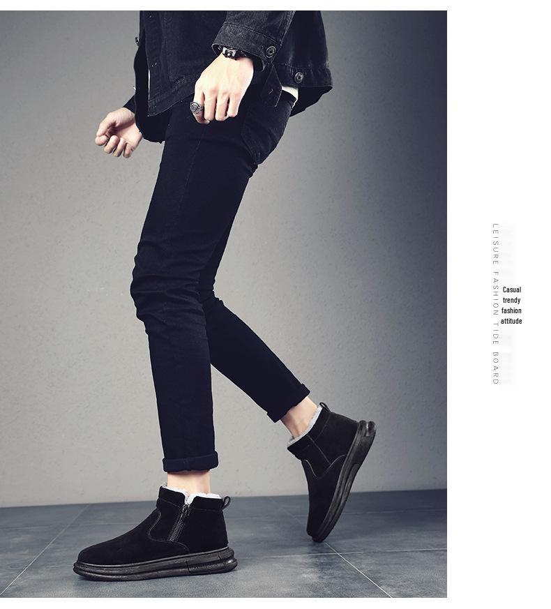 Мужские зимние ботинки на флисовой подкладке - Толстые, теплые, морозостойкие, нескользящие, хлопковые ботинки на один шаг