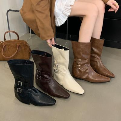 Съемные 2-в-1 Ботинки на платформе Осень/Зима 2025 с острым носком и рукавом-голенищем, ботинки Мартин с ремешком и пряжкой, на среднем каблуке, короткие ботинки