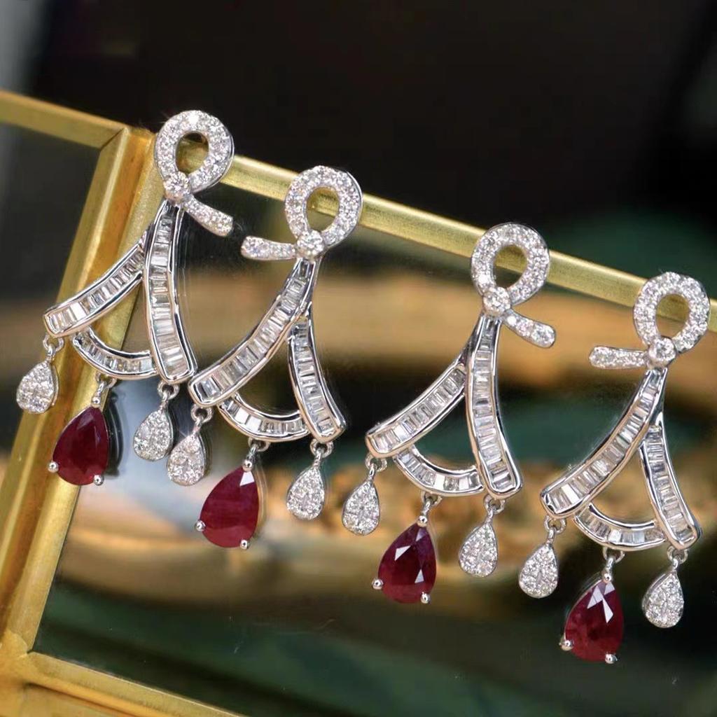 Sparkling High Grade Water Drop Ruby Earrings For Women Fashion Charms Diamond Inlaid Fan Earring Banquet Jewelry