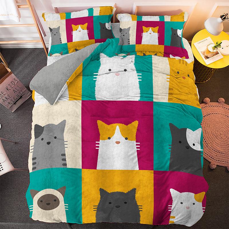 Claws Duvet Cover Set Cartoon Animals Cute Cat Print Polyester Comforter Cover King Queen Size for Kids Girls Women Bedding Set