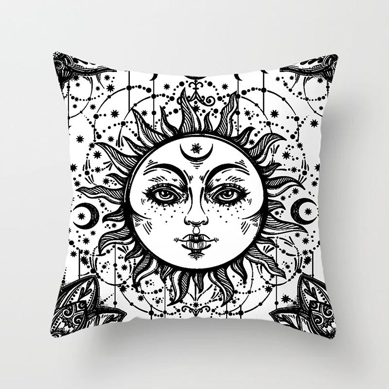 Home Bedroom Living Room Sofa Cushion Cover Decoration Sun Moon Mandala Series Pattern Printing Pillowcase