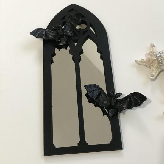Gothic Cathedral Window Mirror Vintage Baroque Wooden Black Bat Mirror Home Office Living Room Bedroom Bathroom Decorative Wall Mirror