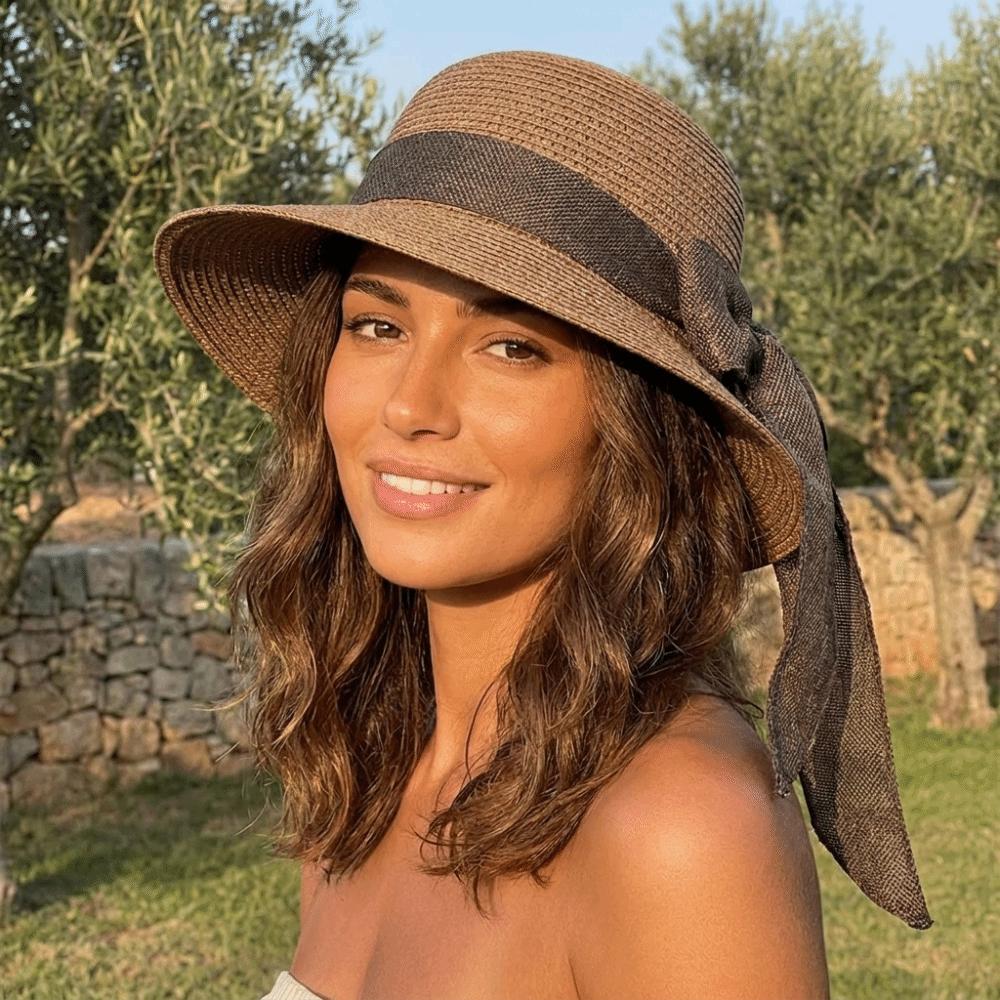 Portable Big Brimmed Woven Cap Hollow Out Bucket Hat Folding Sun Cap Bow Fisherman Cap  Camping