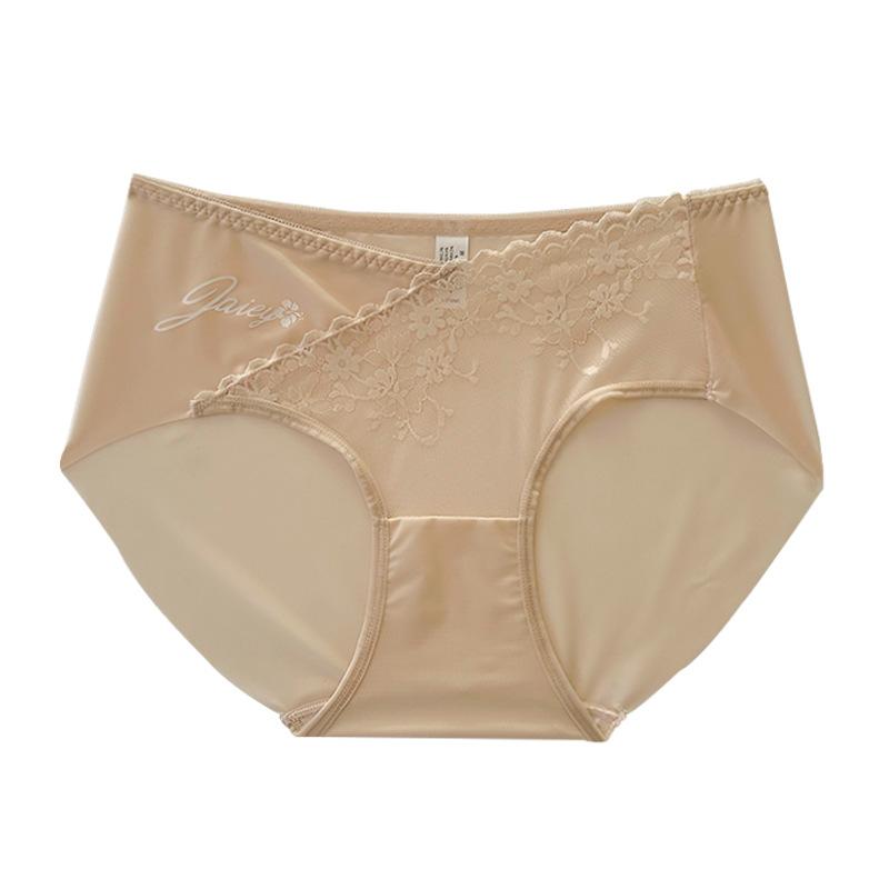 Plus Size Women's Mid Waist Lift Hip Breathable Sexy Word Mother Skin Lace Edge Pure Wind Underwear