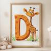 Plakat Żyrafa Z Literą D Plakat Żyrafa Z Literą D, 30X40 Cm, Rama Drewniana Jasny Dąb, Papier Matowy 230 Gsm