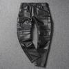 Chinese Size Vintage Black Genuine Cowhide Leather Pants Men Motorcycle Biker Leather Trousers Autumn Winter Men Leather Pants