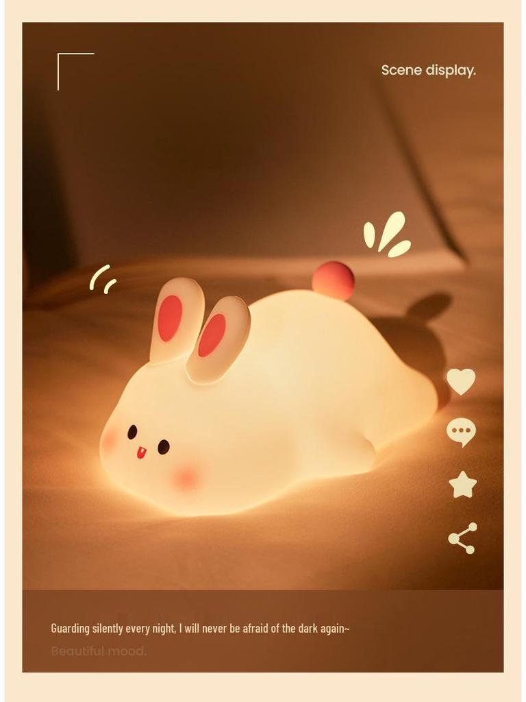 Large Face Rabbit Night Light with Voice Control and Timer - Soft, Colorful, Cute Sleep Aid Atmosphere Light