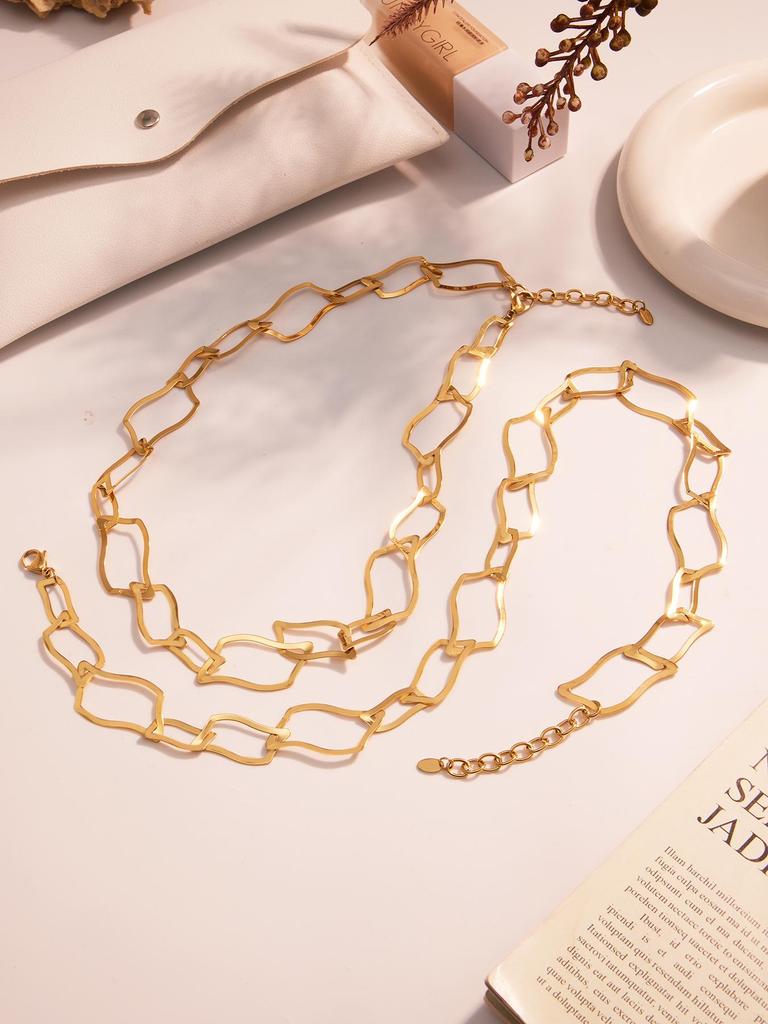 Oumika Позолоченный 18К Необычный Ювелирный Набор: Серьги, браслет и ожерелье из нержавеющей стали