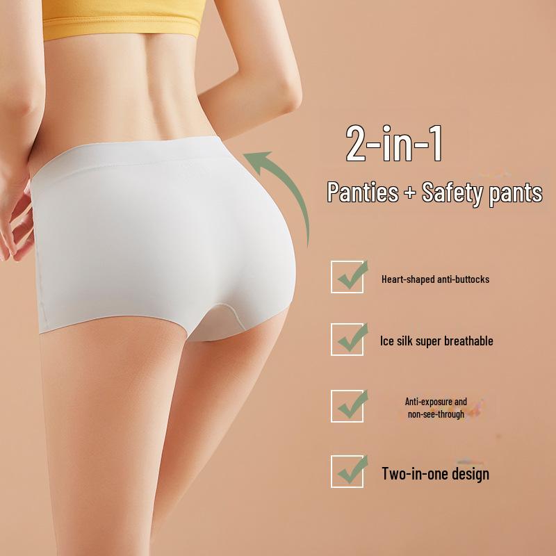 Бесшовные женские трусы-боксеры со средней посадкой - Ice Silk, дышащие, однотонные, защитные шорты с хлопковой вставкой