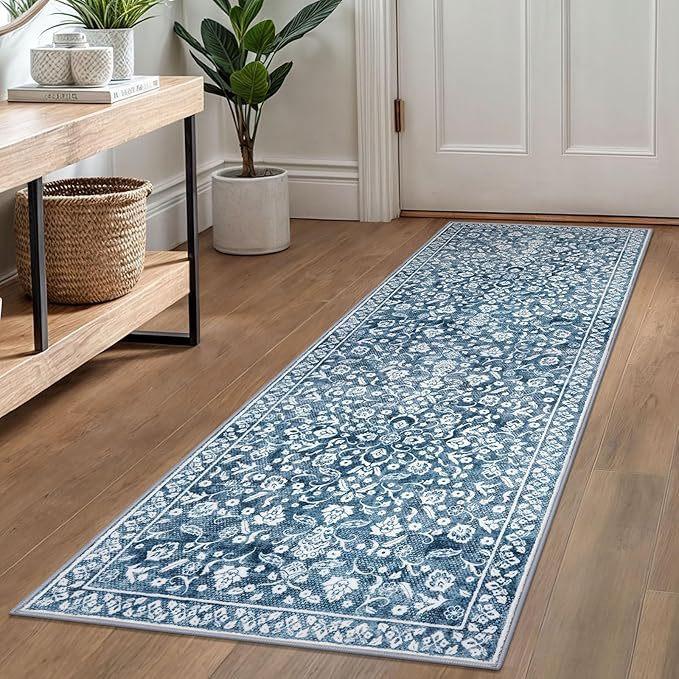 Bohemian Floral Corridor Carpet, Washable Anti-Slip Entrance Mat, Retro Kitchen Runner Rug for Hallway, Farmhouse Home Decor