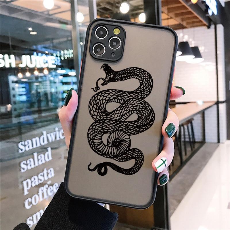 Черный матовый чехол для телефона со змеиным рисунком для iPhone SE 2020 6S 7 8 Plus для iPhone 12 13 mini 11 pro max X XR XS Max противоударные задние чехлы
