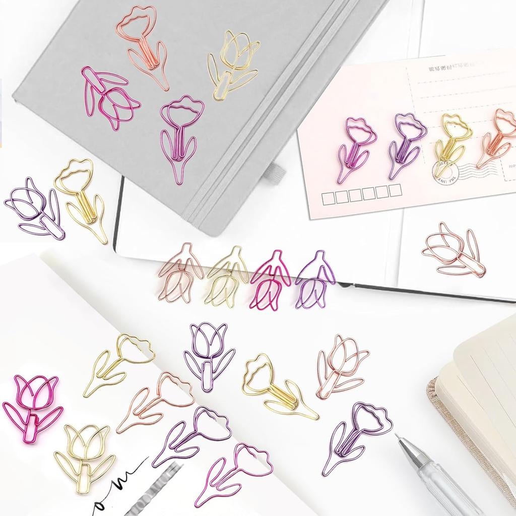 80 Pcs Cute Flower Paper Clips Set, Floral Paper Clips for Office Supplies Organization (Flower Shape 1)