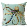 Exquisite 18" Blue Sea Animal Cotton Linen Cushion Cover For Stylish Living Spaces