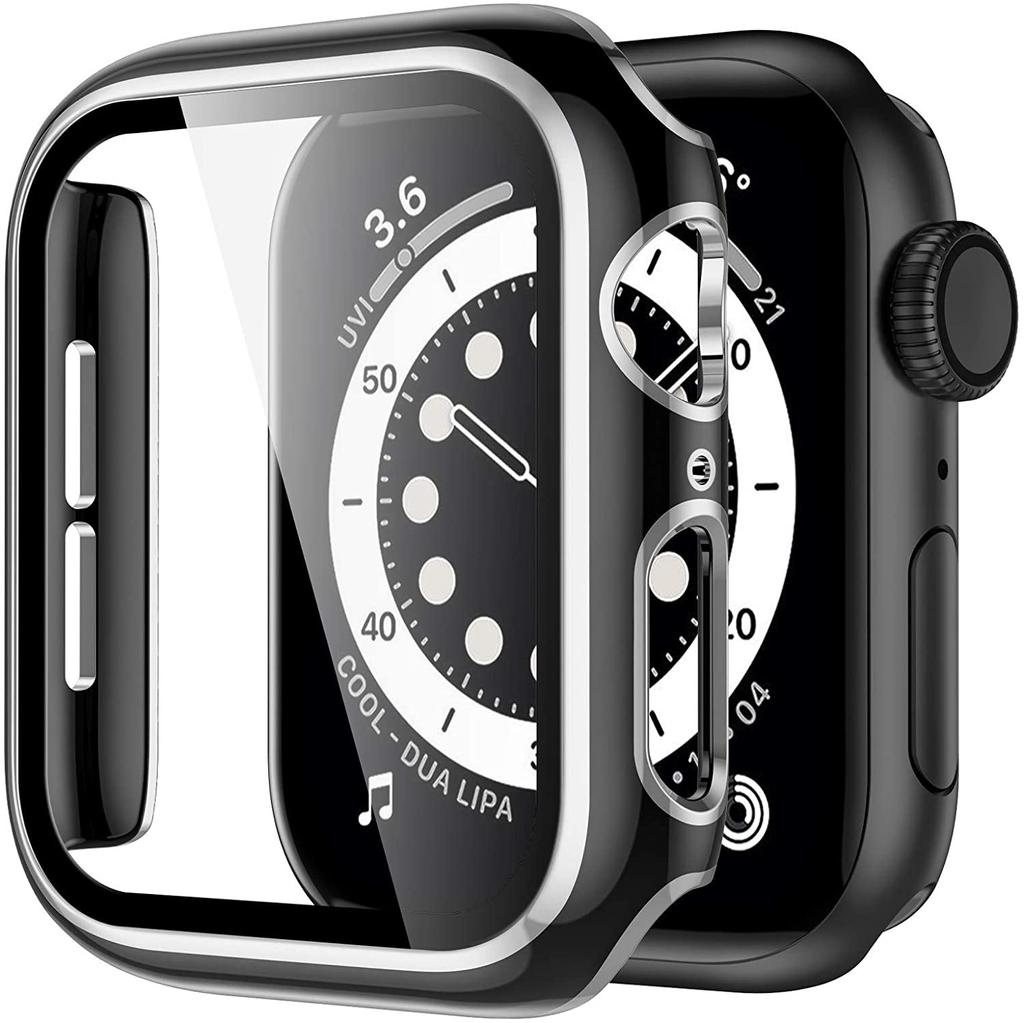 Закаленное стекло 2 в 1 + чехол для Apple Watch Series 7, 41 мм, 45 мм, iWatch Series SE 6, 5, 4, 3, 2, 1, 38 мм, 40 мм, 42 мм, 44 мм, рамка с полным бампером, аксессуары для часов