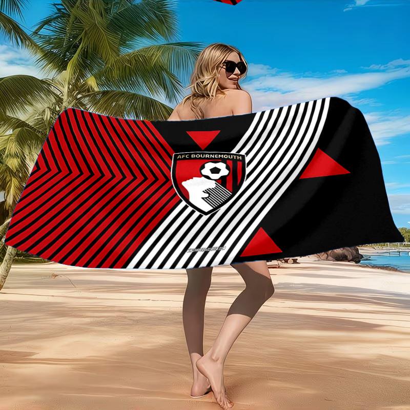 Soccer Ball Afc Crest Printed Microfiber Beach Towel, Soft And Absorbent, Quick-Dry, Ideal for Summer Travel, Beach Essential, Swimming Pool