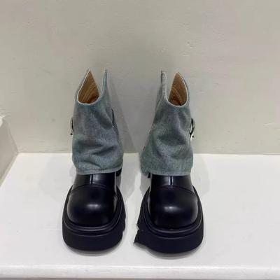 Женские ботильоны Дизайнерская пряжка класса люкс Ботинок до середины икры Женские крутые уличные ботинки на платформе с круглым носком Повседневные женские ботинки на высоком голенище Ботас Мухе