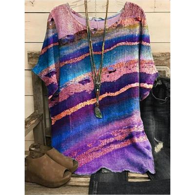 Женская повседневная футболка с 3D-принтом, винтажная полосатая свободная футболка с коротким рукавом, большие размеры, весна-лето, топы