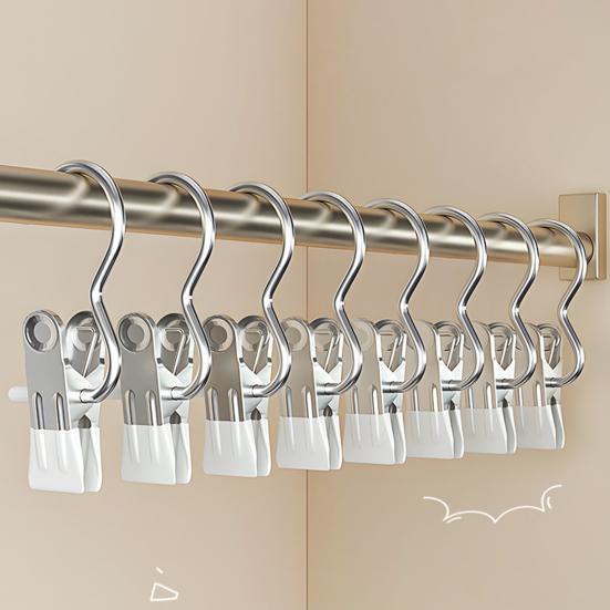 4Pcs Multifunctional Clothespin with Metal Hook Windproof Anti-slip Traceless Strong Grip Heavy Duty Sock Towel Hat Underwear Laundry Hanging