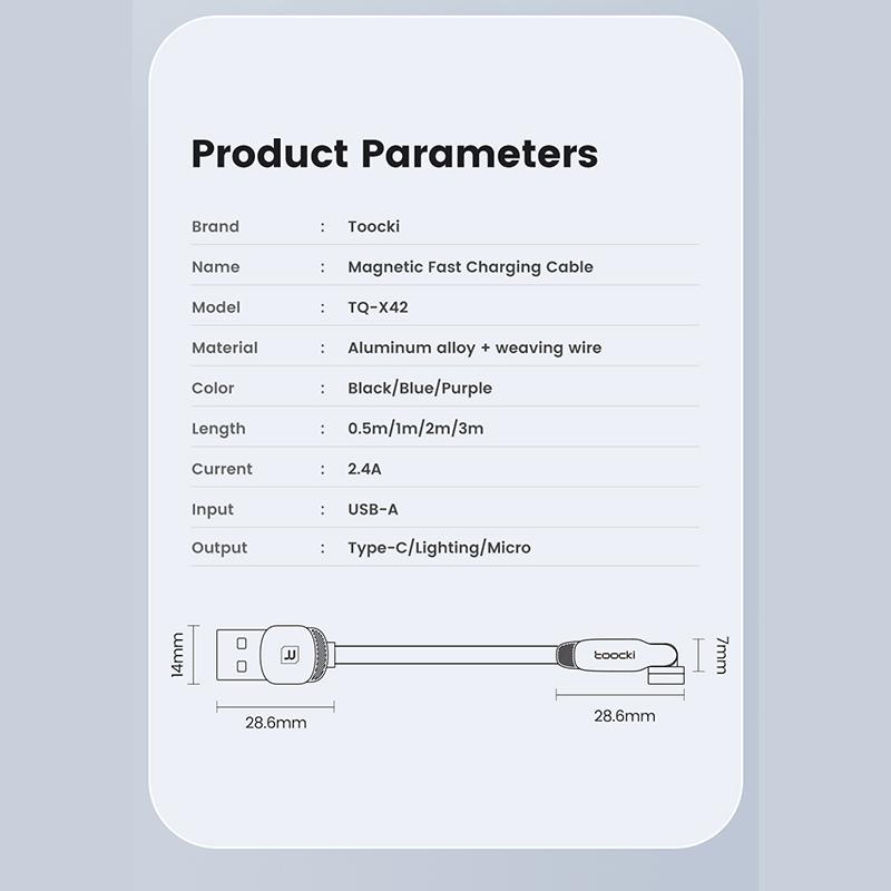Магнитный кабель Tooki для быстрой зарядки, кабель Micro USB Type C для iPhone, Samsung, Xiaomi, магнитное зарядное устройство, провод для передачи данных мобильного телефона
