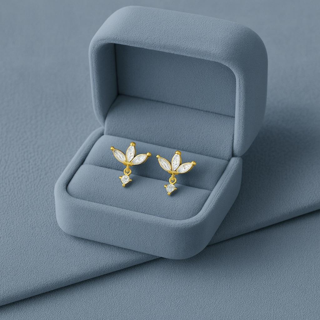 Серьги-гвоздики Цветочный кластер Маркиз - Желтое покрытие, Стерлинговое серебро 925 пробы