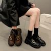 Британский стиль черные маленькие кожаные туфли женские 2025 весна и осень новые универсальные толстый каблук повседневные лоферы Мэри Джейн