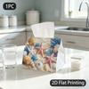 1pc Tissue Box, Oil Painting Seashells Starfish Beach Serenity Pattern, 2D Flat Printing, Made from Tough Polyester, Strong And Firm, Napkin Dispenser