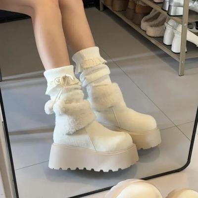 Зимние женские ботильоны на толстой подошве, теплые, противоскользящие, хлопковые, для снега, на высоком каблуке, на флисовой подкладке, с нескользящей резиновой подошвой, ботильоны до щиколотки