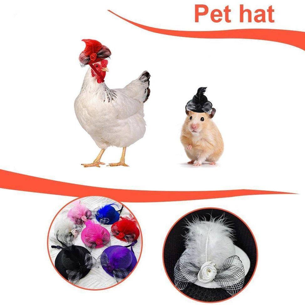 Chicken Hats For Hen Mini Hat Chicken Helmet Accessories Feather Top Hat Funny Small Hat Tiny Pet Hat With Adjustable