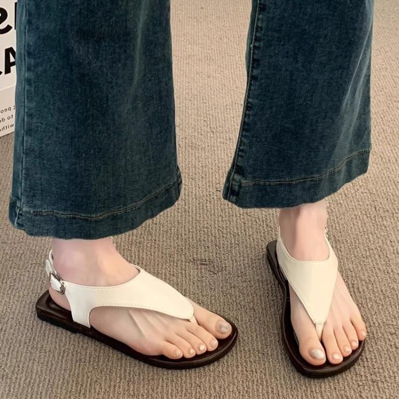 Женские сандалии-гладиаторы во французском стиле — летние новые мягкие сандалии на плоской подошве, универсальные пляжные и уличные римские туфли для вечерних нарядов