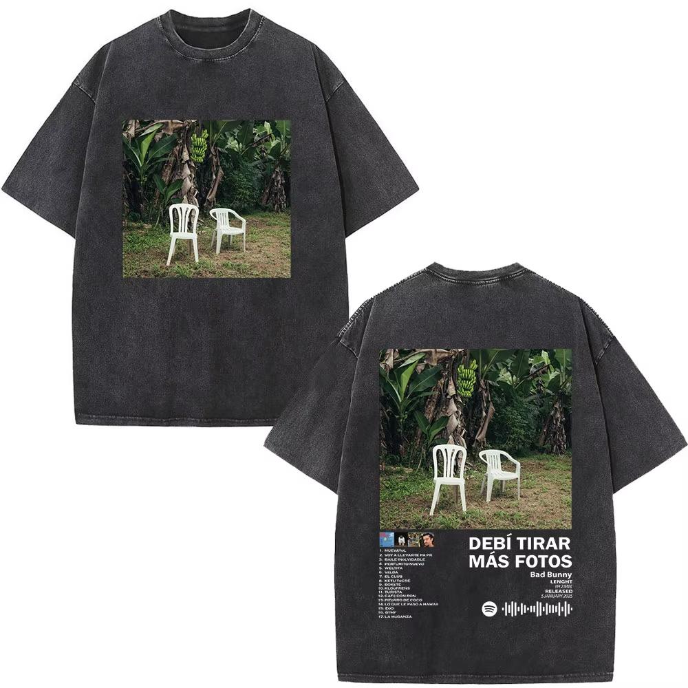 Rapper Bad Bunny T-shirt Debi Tirar Mas Fotos DTMF Album 2026 Washed Vintage T Shirt Men's Women Hip Hop Oversized Male T-shirts