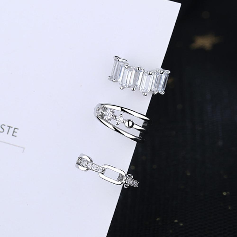 Ювелирные изделия Хип-хоп Панк Кристалл Девушки S925 Каффы Многослойный Зажим для козелка Непирсинговые Клипсы для ушей