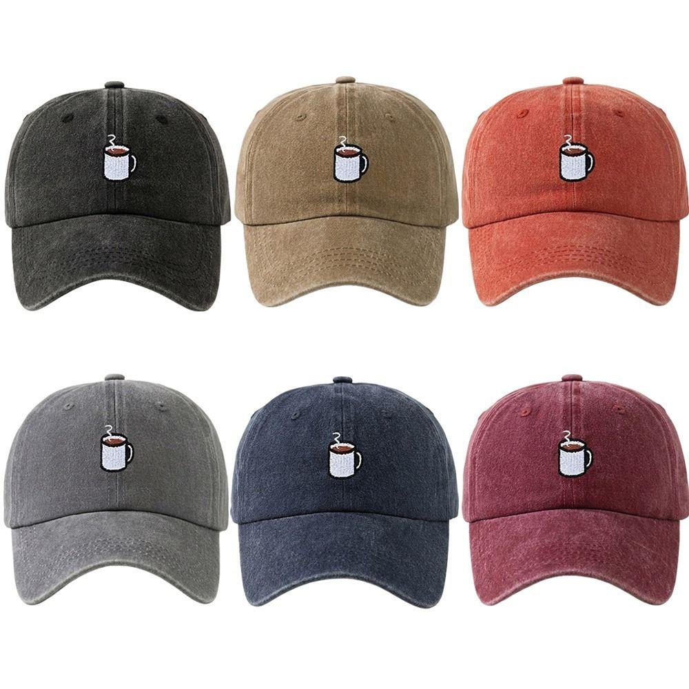 Embroidered Coffee Cup Baseball Cap Hip Hop Sun Hat Retro Distressed Baseball Cap  Unisex
