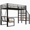 Bunk bed (90 x 200) with sturdy metal frame, removable upholstered sofa, storage space and safety staircase. Suitable for children and adults. Black.