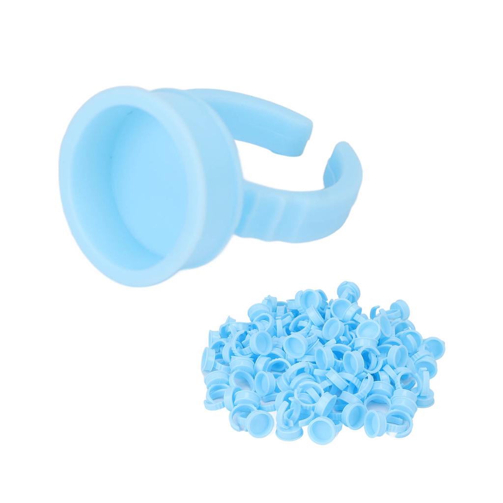 100pcs Eyelash Extension Glue Finger Rings Disposable Open Type Tattoo Ink Holder Cups Blue