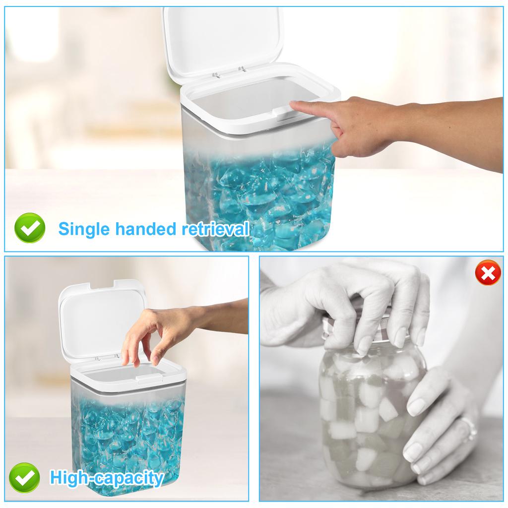 Laundry Pods Container 2.8L/4.5L/5.5L Clear Storage Box with Lid Automatic Pop-Up Sealed Laundry Pod Case for Bedroom Kitchen