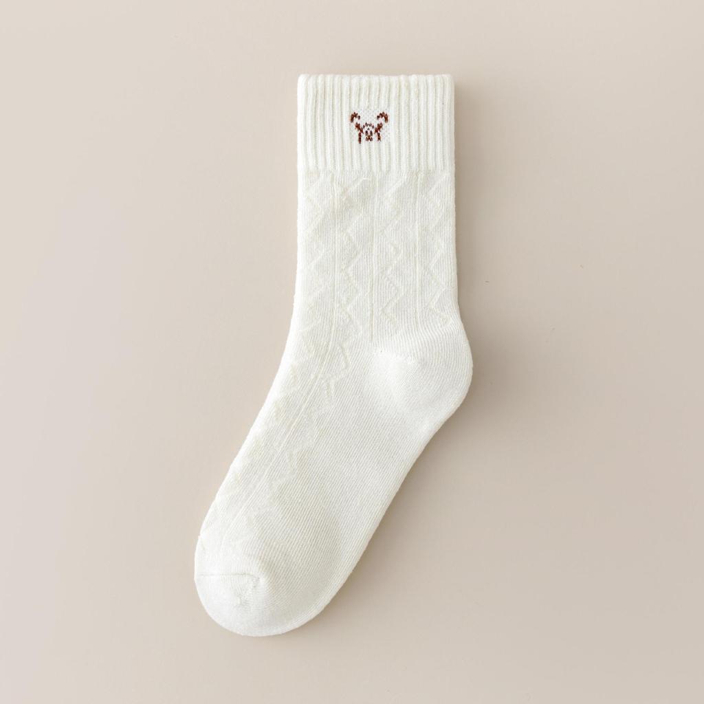 Женские утолщенные махровые носки - теплые носки средней длины с рисунком медведя из мультфильма в японском стиле для осени и зимы