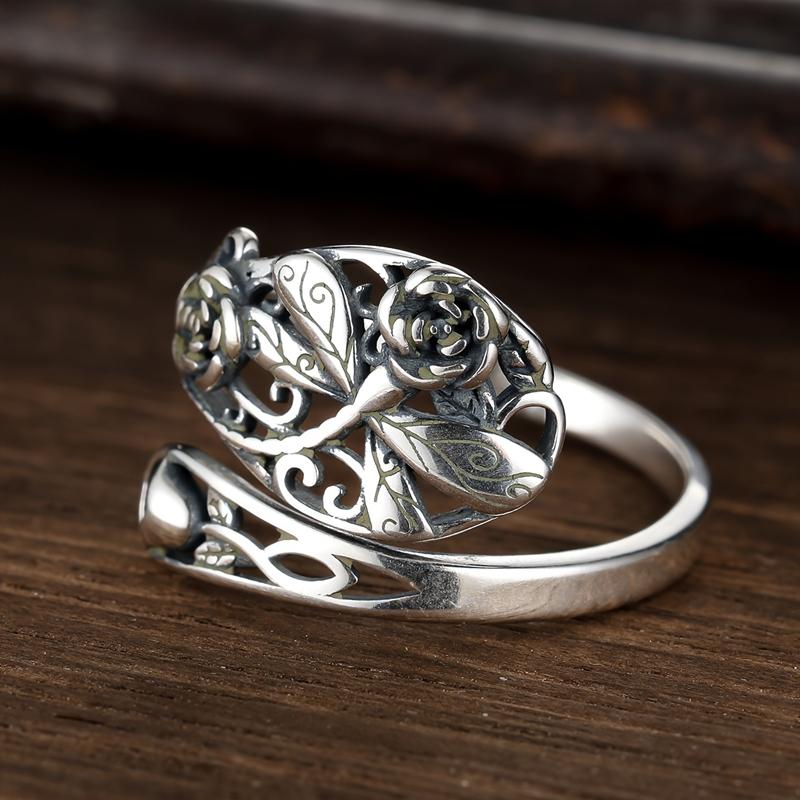 Винтажное кольцо из стерлингового серебра S925 с розами и узором в виде стрекозы для женщин, персонализированные креативные украшения для вечеринок