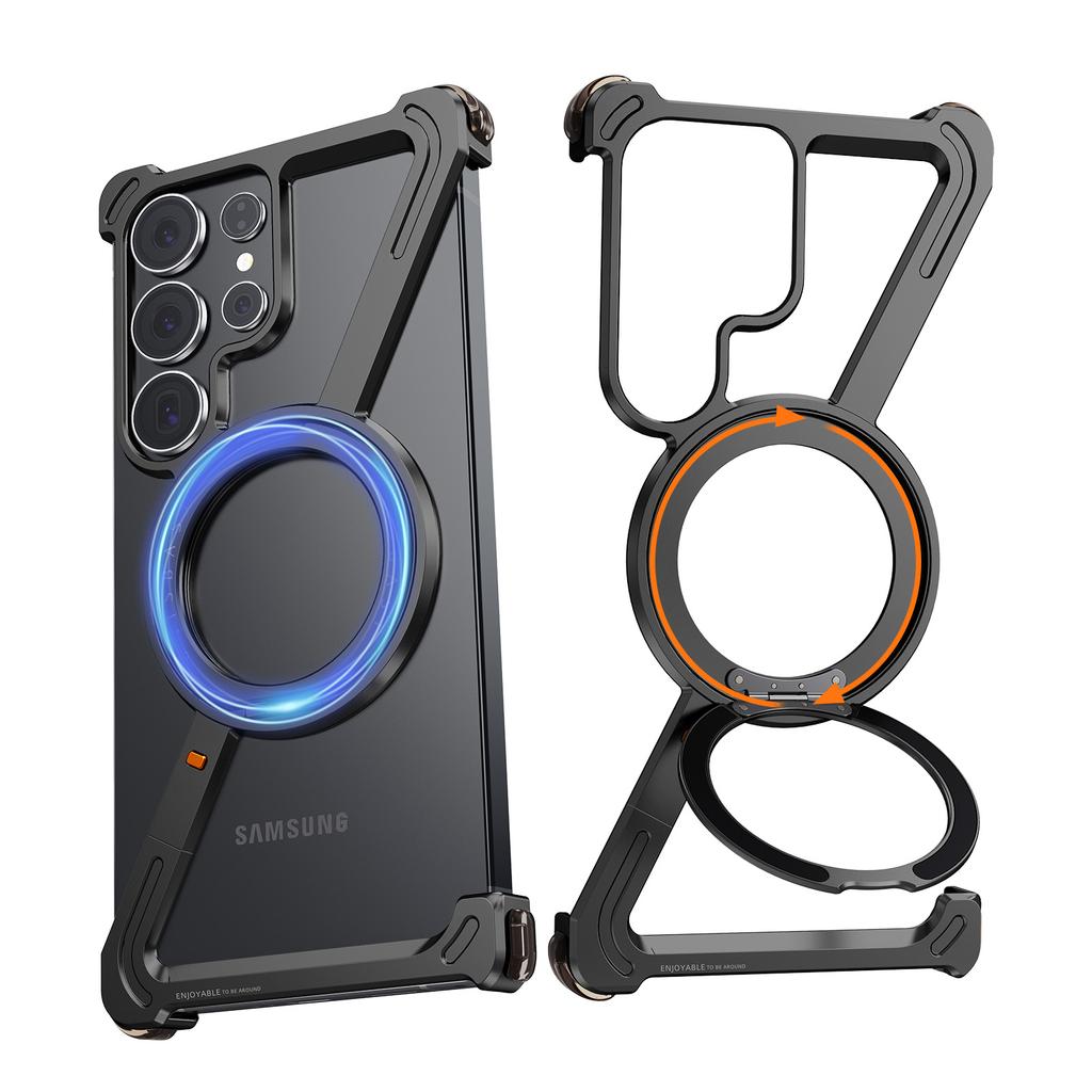 Минималистичный чехол для телефона Eary Z-образной формы для Samsung Galaxy S25 Ultra S24 Ultra с магнитной подставкой, вращающейся на 360°, противоударный тонкий чехол