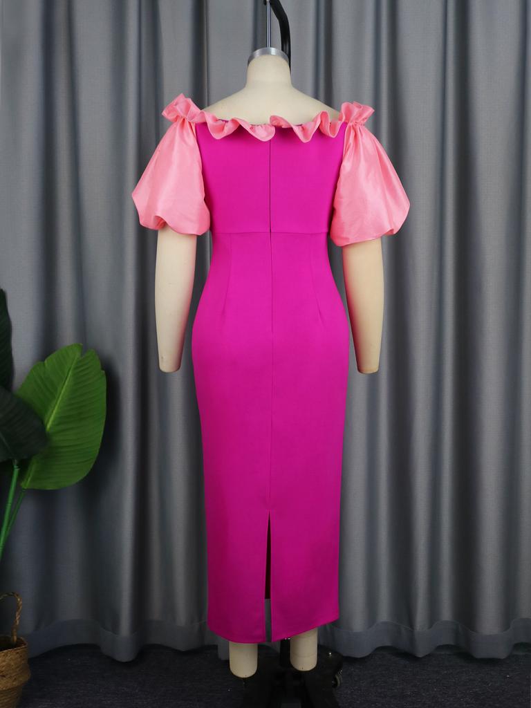 AOMEI Платья с открытыми плечами для женщин с короткими рукавами-фонариками в стиле пэчворк и оборками до щиколотки для празднования дня рождения, свадебные платья для гостей