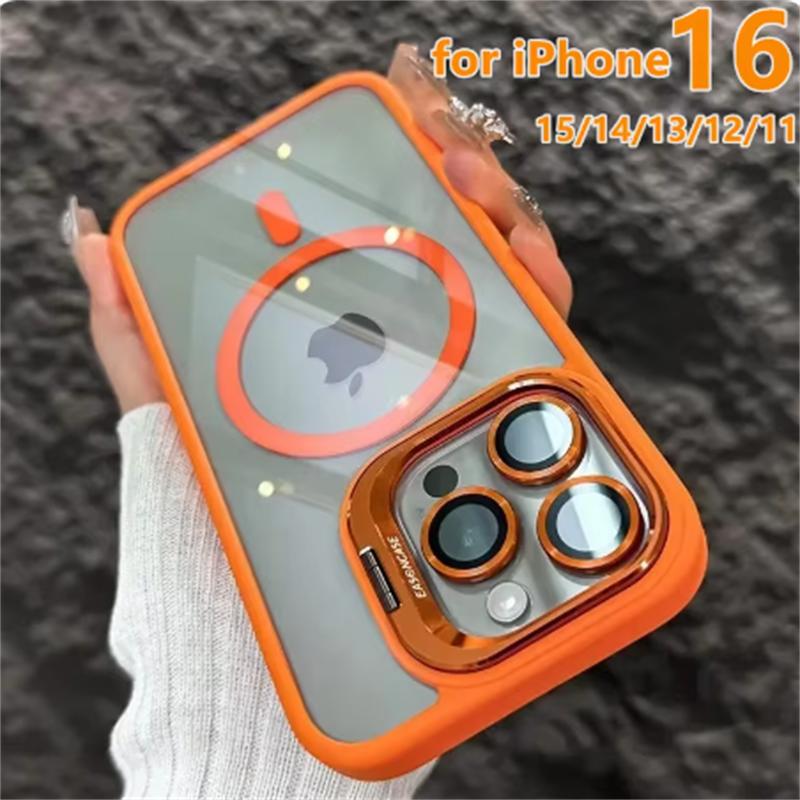 Fashion Ring Stand Case For Magsafe For iPhone 15 14 13 12 11 16 Pro Max Plus Magnetic Wireless Charge Case With Lens Protector