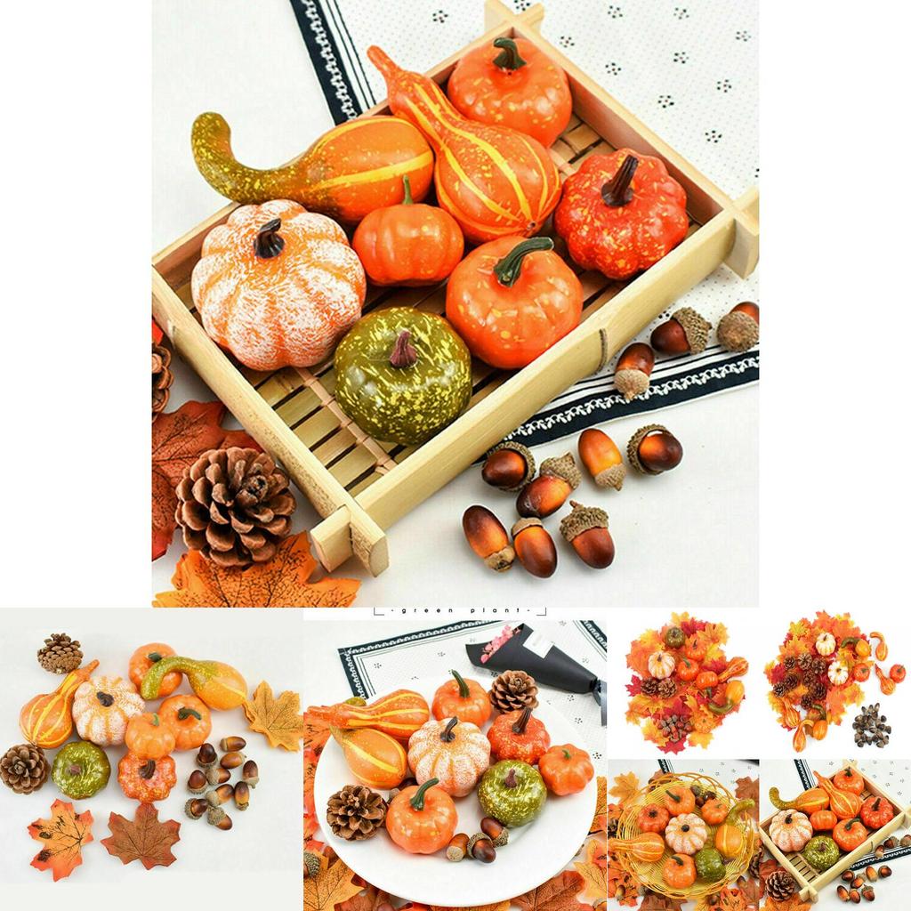 Изысканный набор искусственных тыкв из пенопласта на Хэллоуин с реалистичными реквизитами в виде сосновых шишек