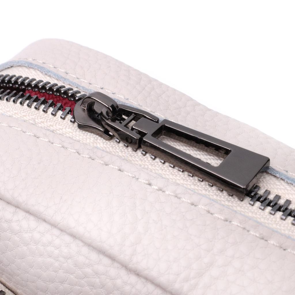 Bag for Women Stitched with Diamonds On the Front Side Made of Genuine Leather Vintage 22633 White