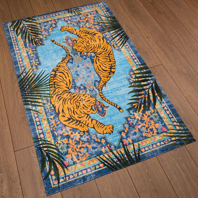 Bohemian Tiger Print Carpet Non-Slip and Stain-Resistant Living Room Mat Bedroom Bedside Rug Home Decor