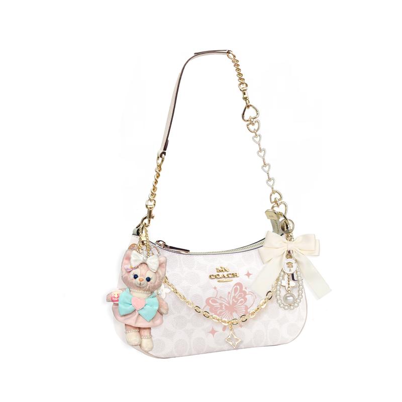 COACH shoulder bag [Customized bag] Teri 25 brand micro-label detachable strap bow silk scarf extension chain printed Fengguolin basic model