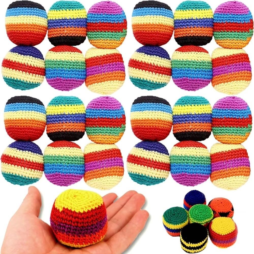 1/3/6/12Pcs Multicolored Foot Bag Crochet Balls Geometric Pattern Crochet Kick Sack Outdoor Toy