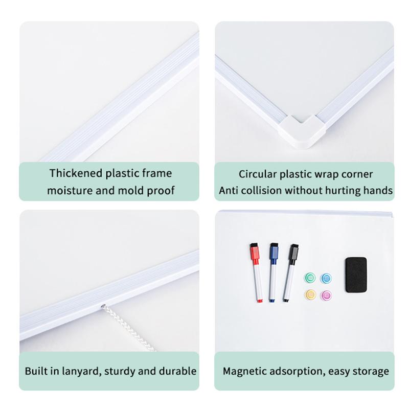 1 Set 16" X 12" Wall Mounted Whiteboard Small Double-Sided Graffiti Drawing Board With 3 Markers & 4 Magnets Dry Erase Board