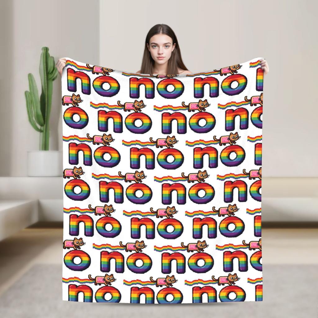 Cat Rainbow Pixel Space Nyans Blanket Flannel Textile Decor Multifunction Soft Throw Blankets for Bedding Couch Rug Piece