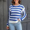 Осень 2023, женский повседневный полосатый свитер с круглым вырезом и длинными рукавами, пуловер большого размера, свитер