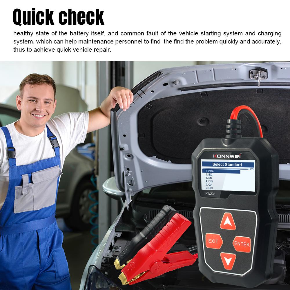 KW208 Тестер автомобильного аккумулятора 12 В от 100 до 2000CCA Тестер цепи зарядки аккумулятора Анализатор аккумулятора 12 Вольт Инструменты для аккумулятора